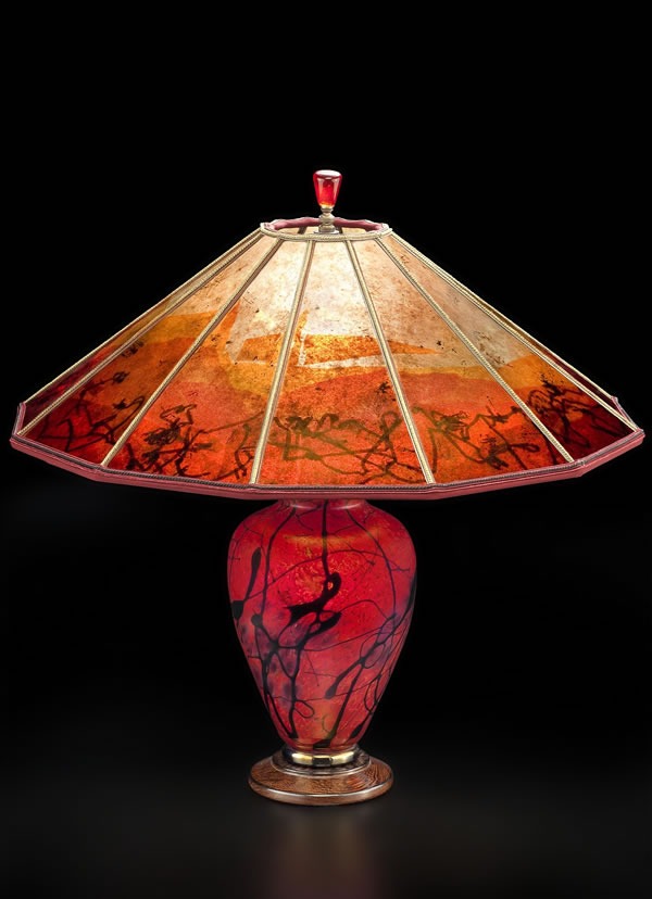 T245 Lindsay Art Glass Table Lamp and Mica Lampshade: Phoenix Rising
