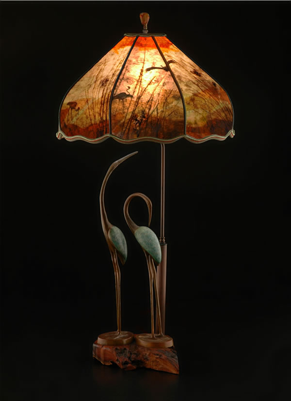 T304 Two Cranes Forever - bird table lamp