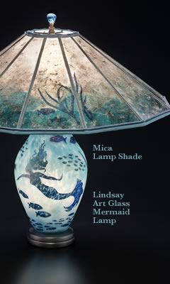 Lindsay Art Glass Table Lamp - Mermaid Sue Johnson Mica lamp shade with tropical fish and seaweed