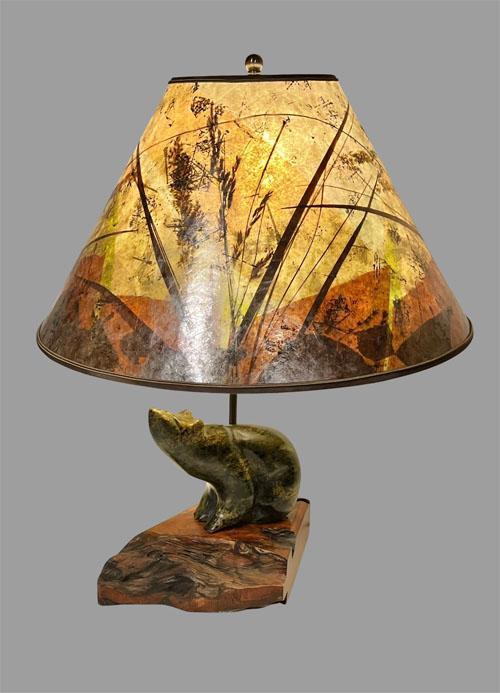 Sue Johnson 15 D Hand-carved soapstone bear Lamp