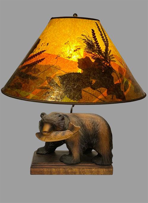 Sue Johnson 15 J Hand-carved Ainu Bear with a Fish Lamp